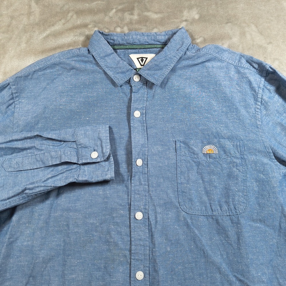 Vissla Shirt Mens XL Go To Eco Organic Cotton Hemp Embroidered Button Up Surf